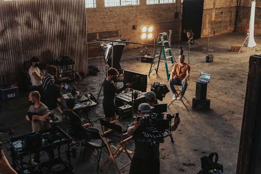 Equipe de filmagem em um set